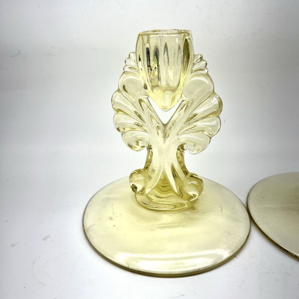Vintage ~New Martinsville ~Yellow Glass ~ Janice/Filigree Shape Candle Holder
